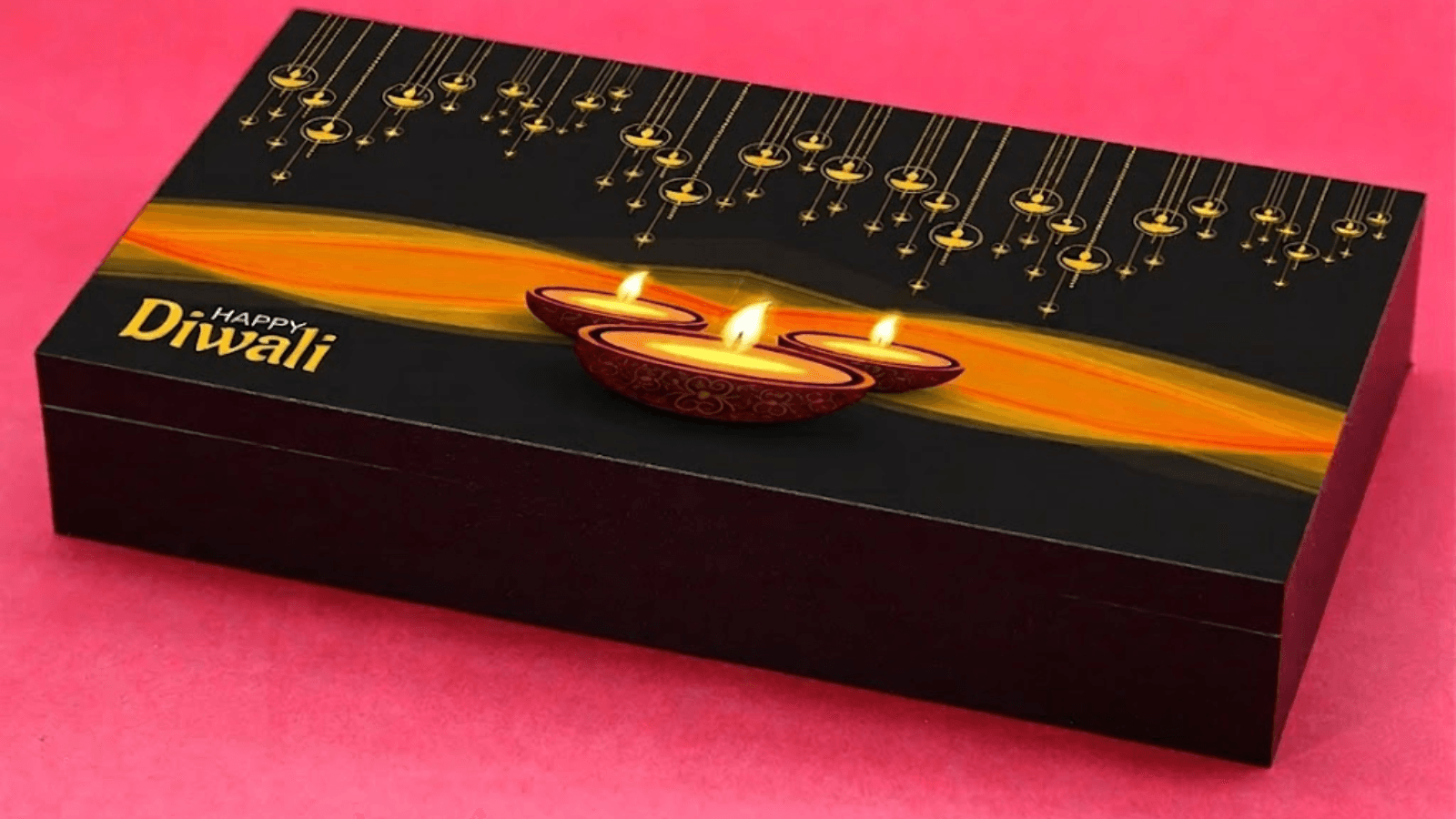 Corporate Diwali cracker gift boxes with company branding — premium packaging