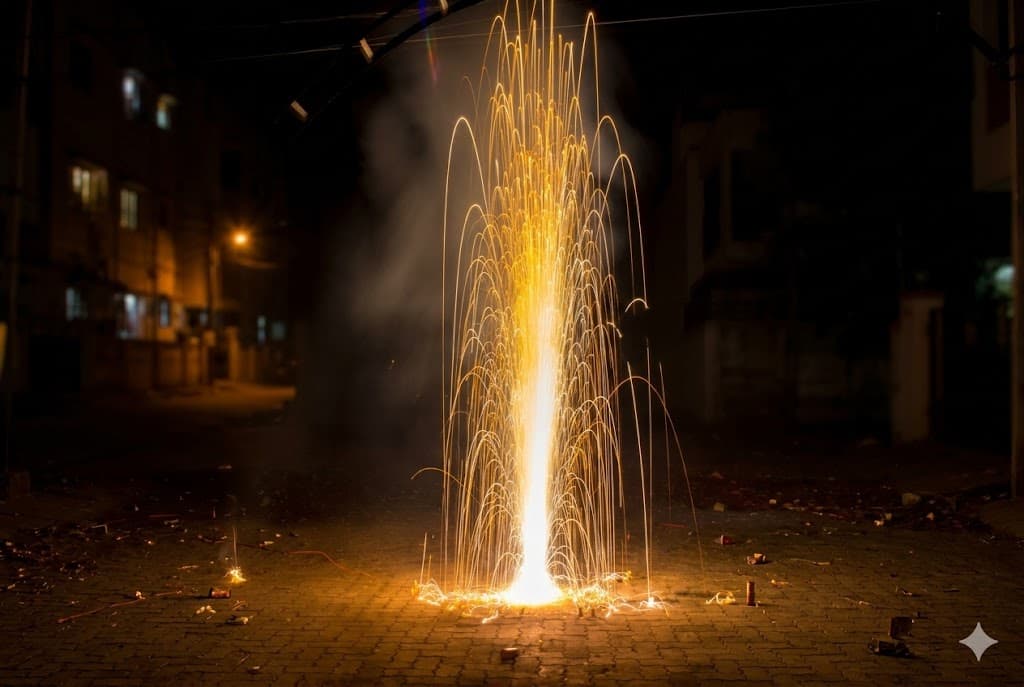 Giant flower pot cracker — tall colour spray finale from Sivakasi